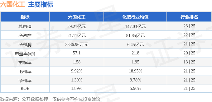 股票行情快报：六国化工（600470）2月20日主力资金净买入389.13万元