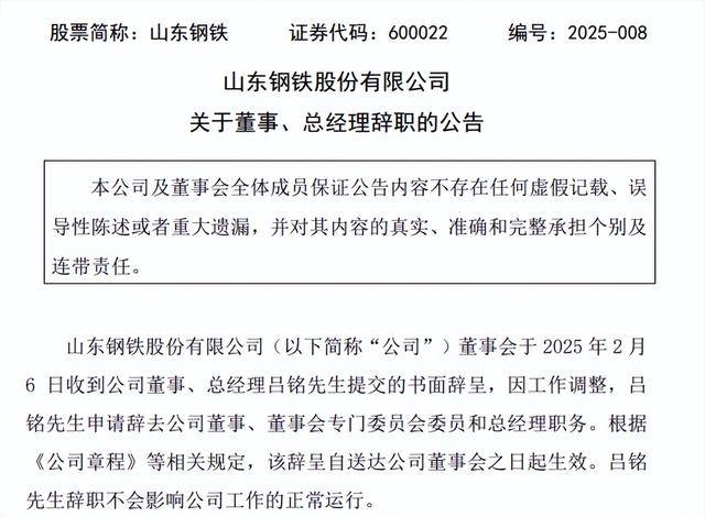 山东钢铁总经理辞职